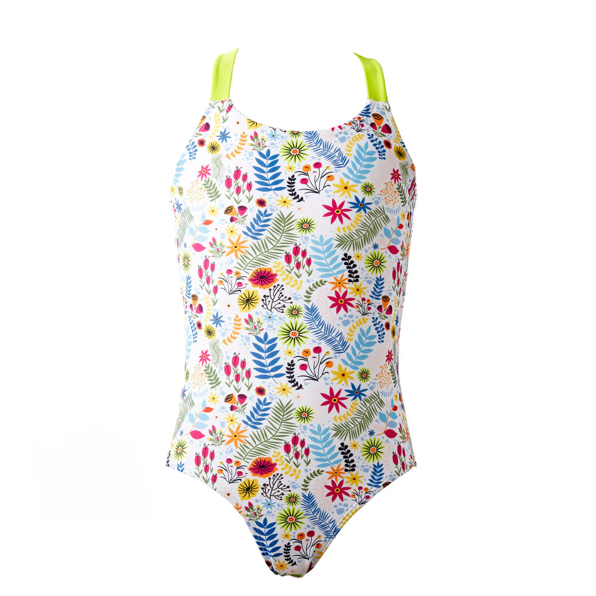 Girls Swimming Costume Jungle Paradise Lime