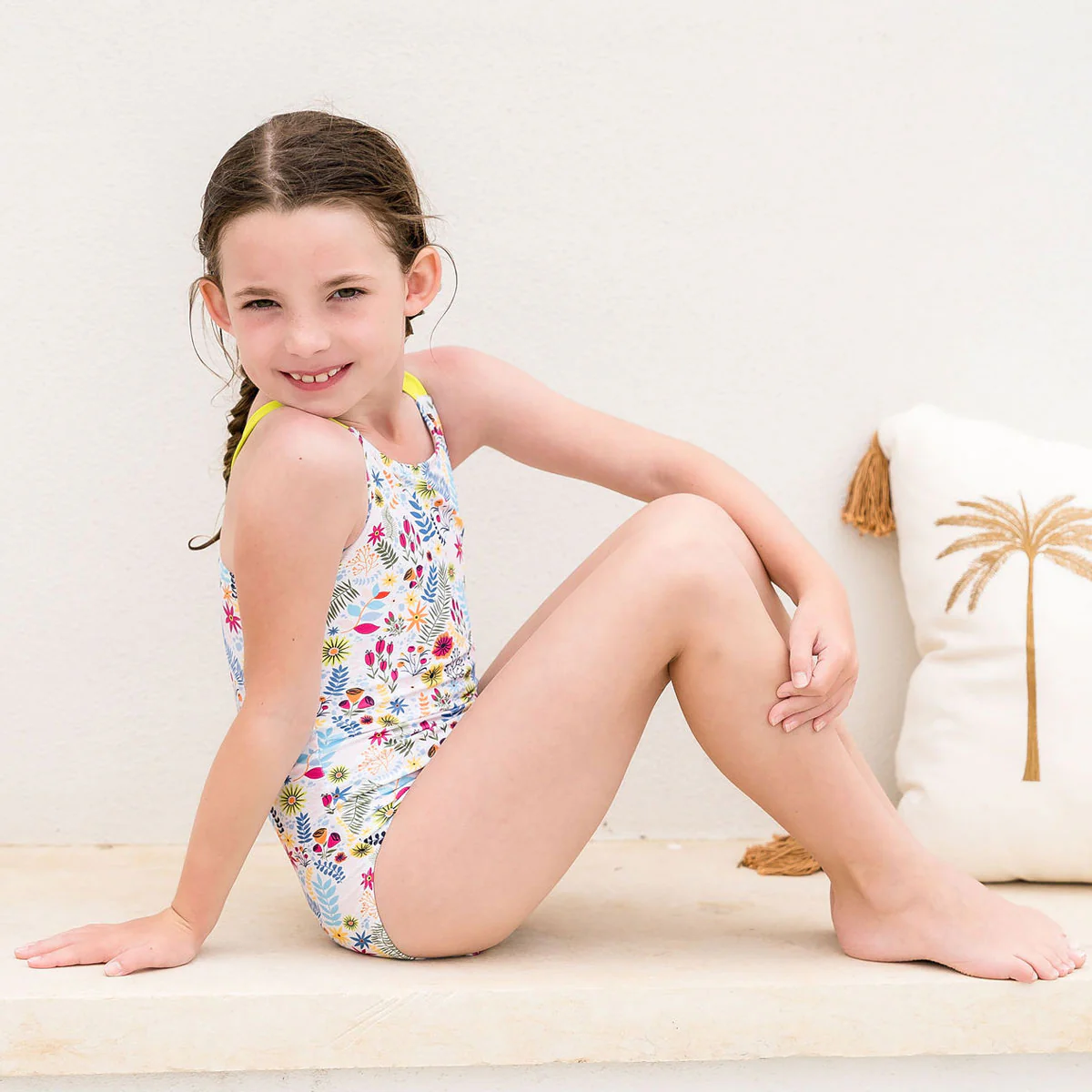 Girls Swimming Costume Jungle Paradise Lime - Image 7