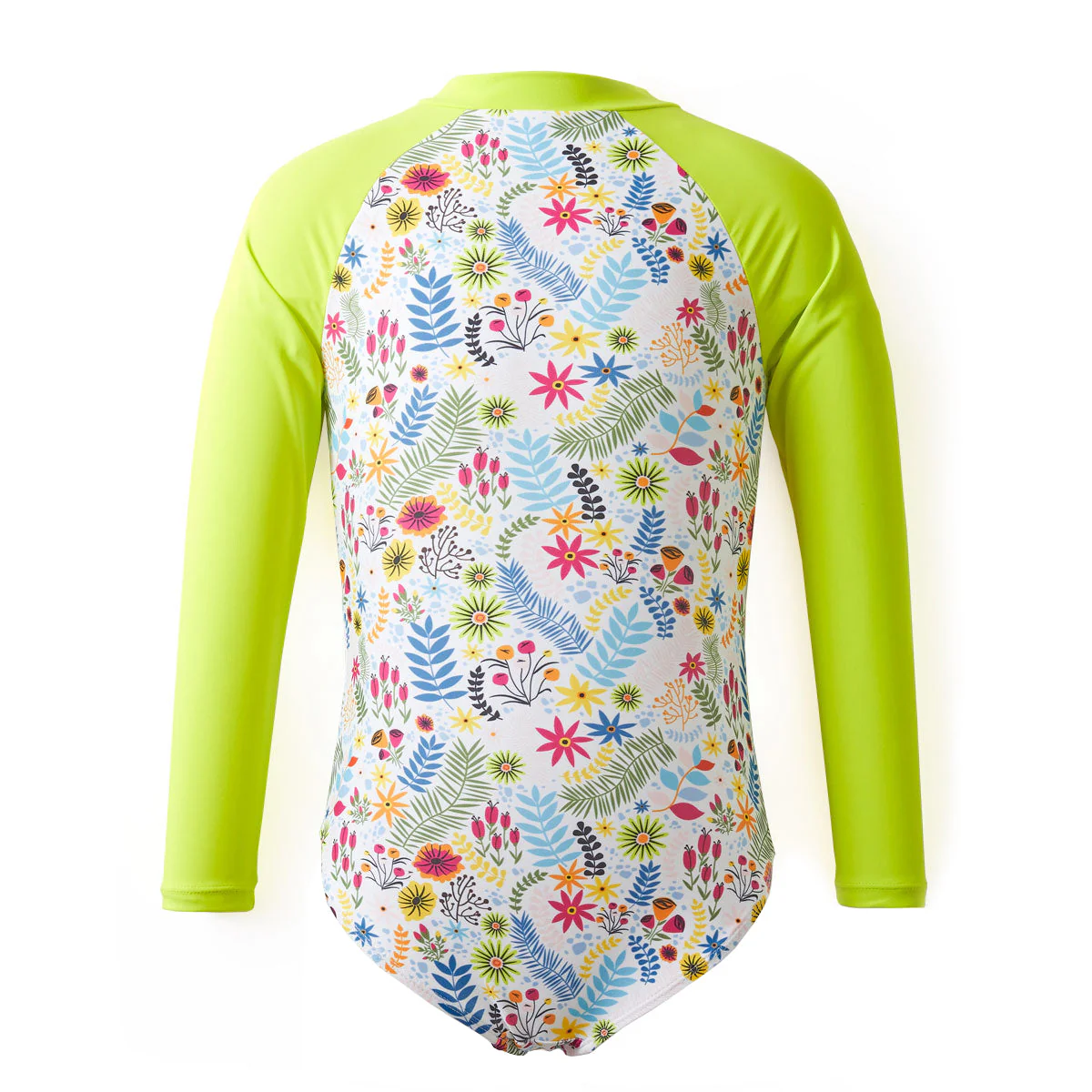 Girls Swimming Costume with Long Sleeves - Jungle Paradise Lime - Image 2